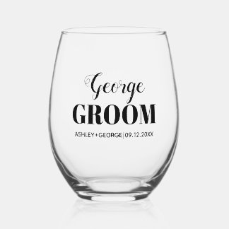Verre À Vin Sans Pied Mariage de typographie noire