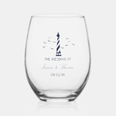 Verre À Vin Sans Pied Mariage du phare bleu marine (Recto)