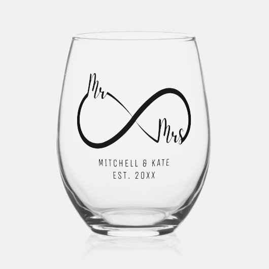 Verre À Vin Sans Pied Mariage du symbole M & Mme Infinity (Recto)