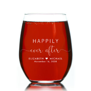 Verre À Vin Sans Pied Mariage Élégant Écriture Blanche Heureux Pour Touj
