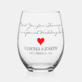Verre À Vin Sans Pied Mariage Faveurs Monogramme Coeur rouge (Recto)