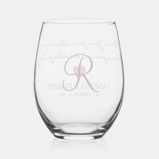 Verre À Vin Sans Pied Mariage Faveurs Monogramme Coeur rouge (Verso)