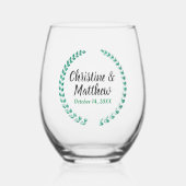 Verre À Vin Sans Pied Mariage Favoriser Elégant Wreath Feuille Vert (Recto)