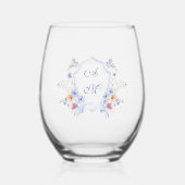 Verre À Vin Sans Pied Mariage floral de crête bleue Dusty (Recto)
