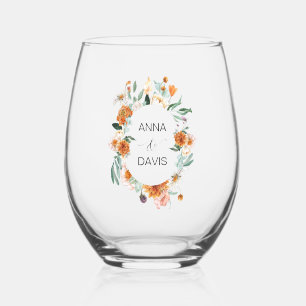 Verre À Vin Sans Pied Mariage floral orange et vert