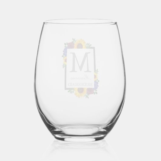 Verre À Vin Sans Pied Mariage floral Rose de tournesol (Verso)
