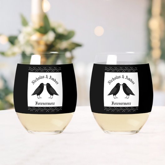 Verre À Vin Sans Pied Mariage gothique Baiser Ravens Personnalisé (Insitu (Mariage))