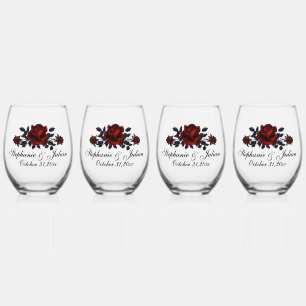 Verre À Vin Sans Pied Mariage gothique de rose rouge