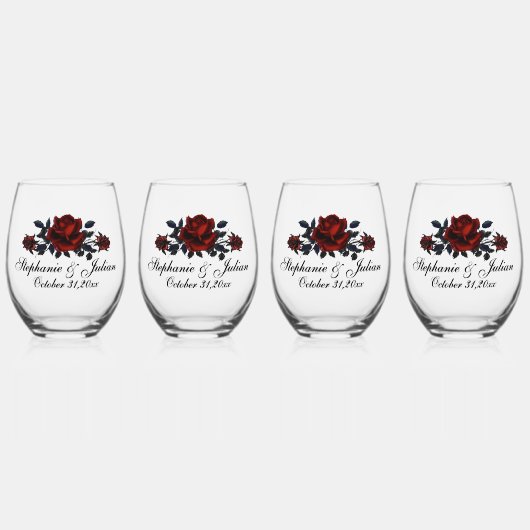 Verre À Vin Sans Pied Mariage gothique de rose rouge (Recto)