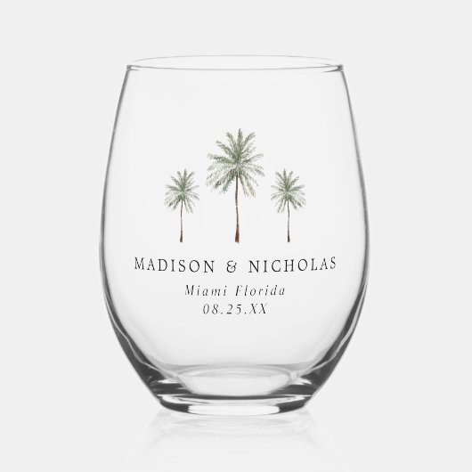 Verre À Vin Sans Pied Mariage minimal de palmiers (Recto)