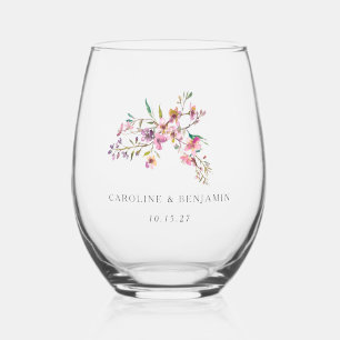 Verre À Vin Sans Pied Mariage minimaliste Boho rose Fleur sauvage person