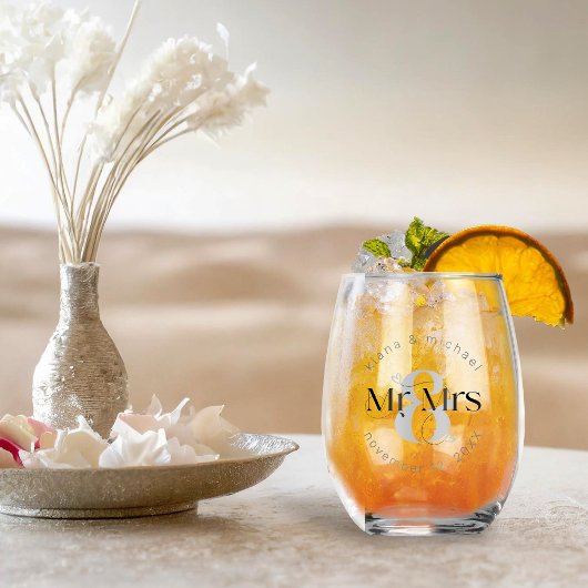 Verre À Vin Sans Pied Mariage moderne décoratif M. & Mme ID887