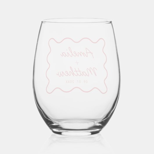 Verre À Vin Sans Pied Mariage moderne Wavy Red Retro Squiggle (Verso)