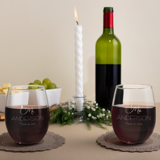 Verre À Vin Sans Pied Mariage personnalisé mariée Groom Favoriser m. mrs