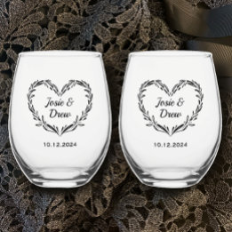 Verre À Vin Sans Pied Mariage personnalisé Nom et date du couple Coeur