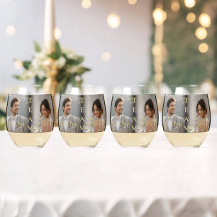 Verre À Vin Sans Pied Mariage personnalisé pois dorés et noirs