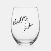 Verre À Vin Sans Pied Mariage personnalisé script noir blanc (Recto)