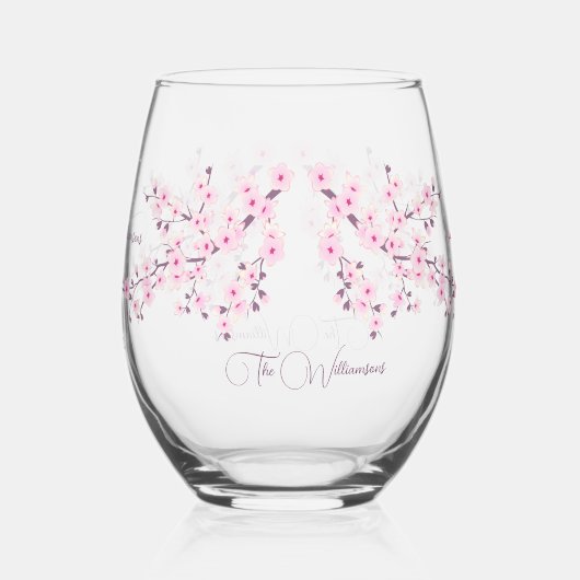 Verre À Vin Sans Pied Mariage rose fleurs cerisier (Verso)