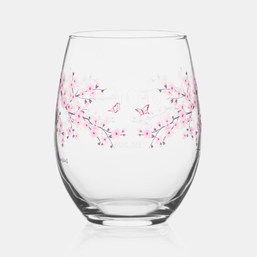 Verre À Vin Sans Pied Mariage rose fleurs cerisier (Droite)