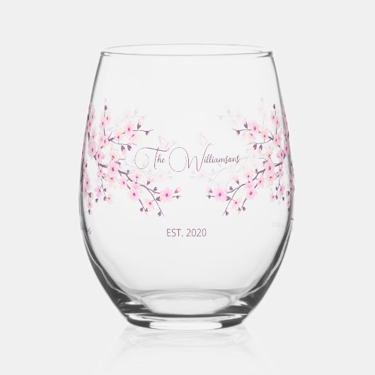 Verre À Vin Sans Pied Mariage rose fleurs cerisier (Gauche)