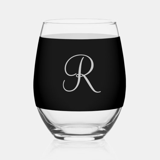 Verre À Vin Sans Pied Mariage Silver Monogramme noir blanc (Verso)
