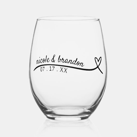 Verre À Vin Sans Pied Mariage simple Black Heart Line (Recto)