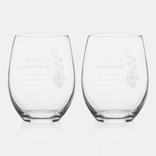 Verre À Vin Sans Pied Mariage sur mesure Eucalyptus Greenery (Verso)