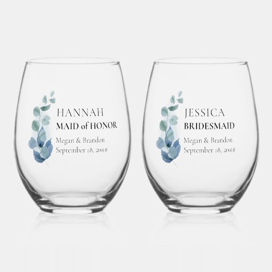 Verre À Vin Sans Pied Mariage sur mesure Eucalyptus Greenery (Recto)