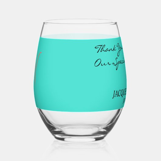 Verre À Vin Sans Pied Mariage Turquoise Faveurs Monogramme Coeur Rouge (Droite)