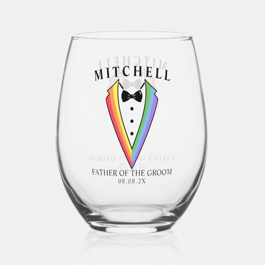 Verre À Vin Sans Pied Mariage Tuxedo Gay LGBTQ+ Père de la chambre (Recto)