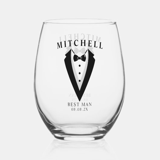 Verre À Vin Sans Pied Mariage Tuxedo Meilleur Homme Personnalisé (Recto)