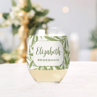 Verre À Vin Sans Pied Mariage Vintage, Motif de feuilles de saule victor