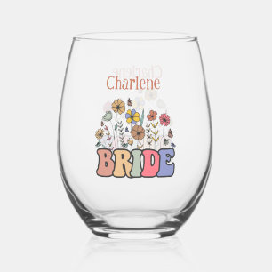 Verre À Vin Sans Pied Mariée florale rétro personnalisée