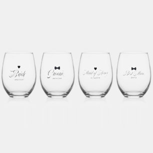 Verre À Vin Sans Pied Mariée, Groom, Meilleur Homme, Femme D'Honneur Tex