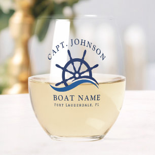 Verre À Vin Sans Pied Marine Nautique Blue Wave Capitaine de vaisseau He