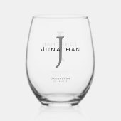 Verre À Vin Sans Pied Masculine noir et blanc initial + nom Monogramme (Verso)