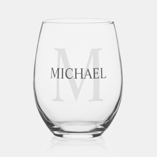 Verre À Vin Sans Pied Masculine Personnalisée Monogramme et nom (Recto)