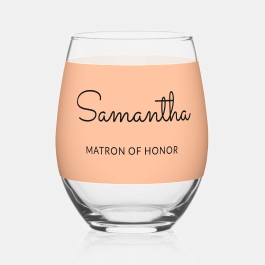 Verre À Vin Sans Pied Matron d'honneur Monogramme Mariage Elégant Peach (Recto)