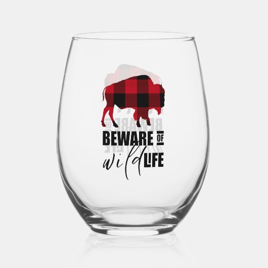 Verre À Vin Sans Pied Méfiez-vous du bison sauvage Plaid ID669 (Recto)