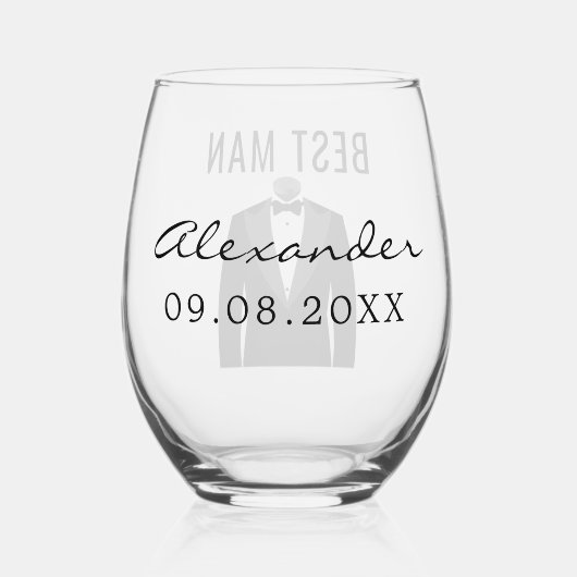 Verre À Vin Sans Pied Meilleur nom d'homme Mariage noir Tuxedo Date (Verso)
