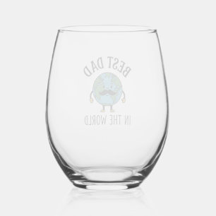 Verre À Vin Sans Pied Meilleur Papa du Monde Earth Moustache Shirt Desig