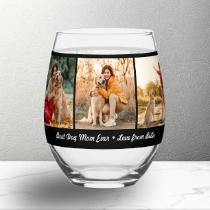 Verre À Vin Sans Pied Meilleure Maman de Chien Personnalisé 3 Collage Ph