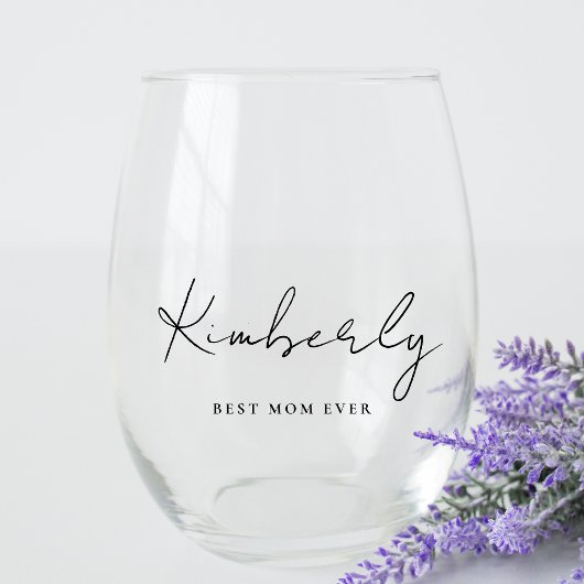 Verre À Vin Sans Pied Meilleure maman jamais script Monogramme
