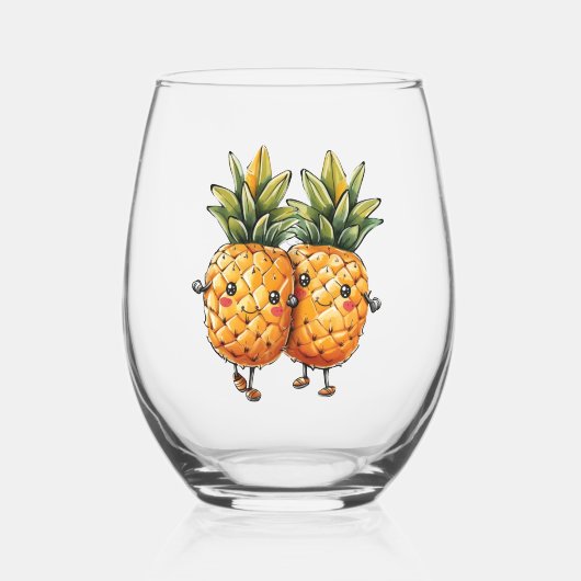 Verre À Vin Sans Pied Meilleurs amis Ananas Kawaii Fruit été (Recto)