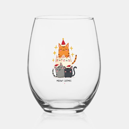 Verre À Vin Sans Pied Meowy Catmas Cat Christmas Tree Xmas (3) (Recto)