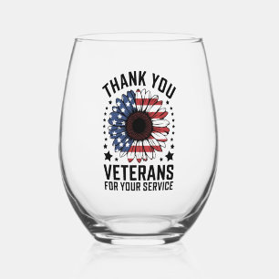 Verre À Vin Sans Pied Merci aux vétérans Sunflower Military Veterans Day