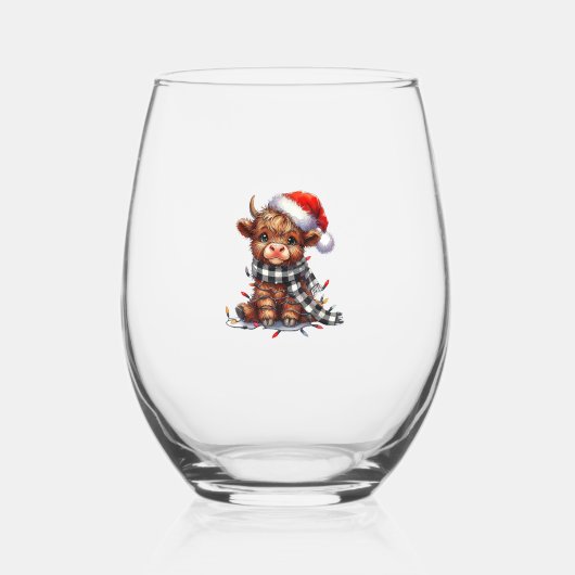 Verre À Vin Sans Pied Mignons feux de Noël Vache Highland Funny Noël (Recto)
