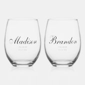 Verre À Vin Sans Pied Minimal Classic Script Couple Names Engagement (Recto)