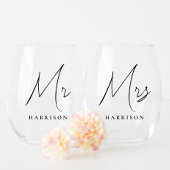 Verre À Vin Sans Pied Minimal Moderne M. Mme Script Newlyweds