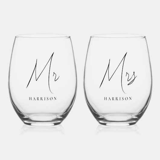 Verre À Vin Sans Pied Minimal Moderne M. Mme Script Newlyweds (Recto)
